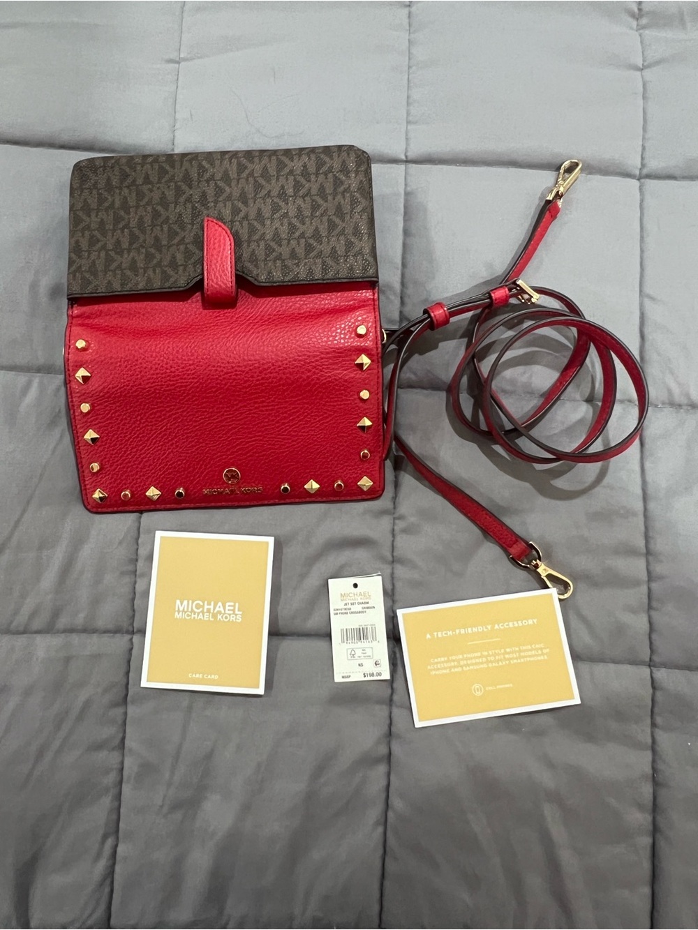 Michael Kors Hot Pink and Brown Signature Studded Crossbody Wallet - Picture 11 of 14
